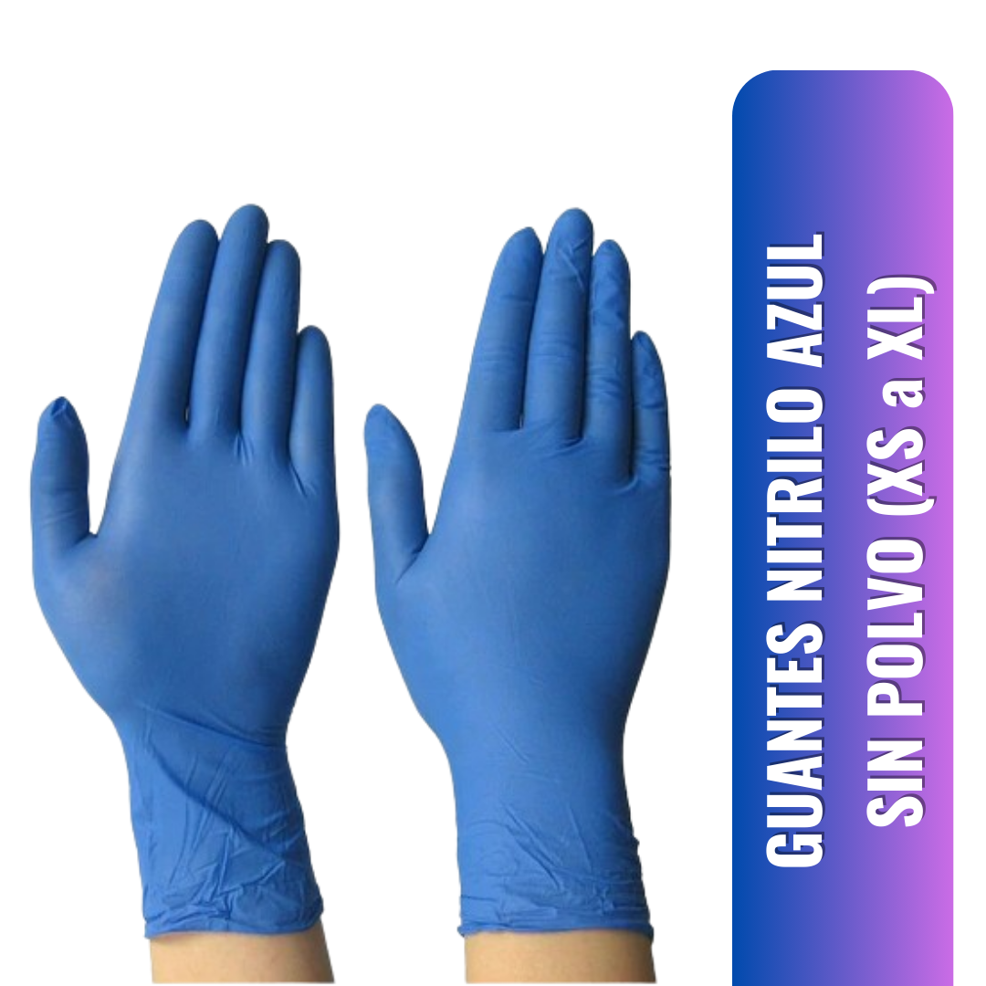 GUANTES NITRILO AZUL SIN POLVO x100 UNIDADES (XS a XL)