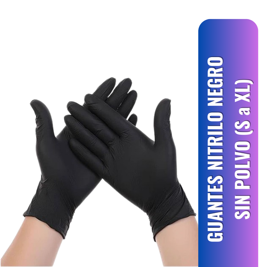 GUANTES NITRILO NEGRO SIN POLVO x100 UNIDADES (S a XL)