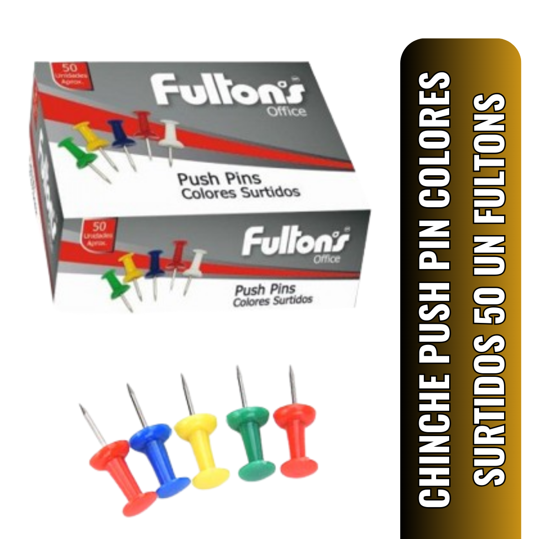 CHINCHE PUSH PIN COLORES SURTIDOS 50 UNIDADES FULTONS