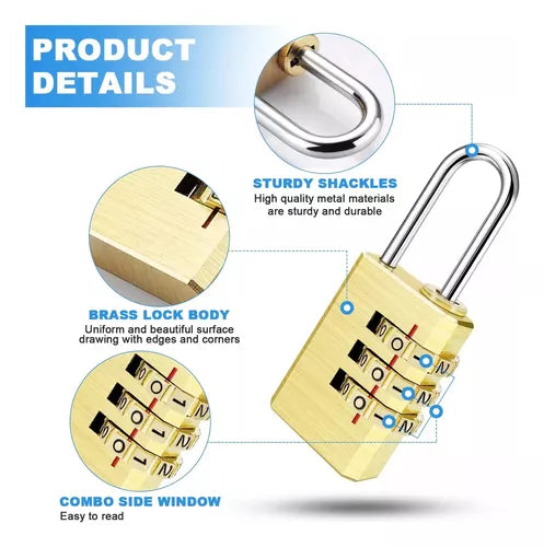 CANDADO CLAVE 3 DÍGITOS REPROGRAMABLE ALTA CALIDAD LATÓN